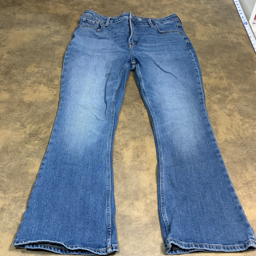 Old Navy Flare Jeans Womens 14 Petite Blue Extra High-Rise Secret-Smooth 856833